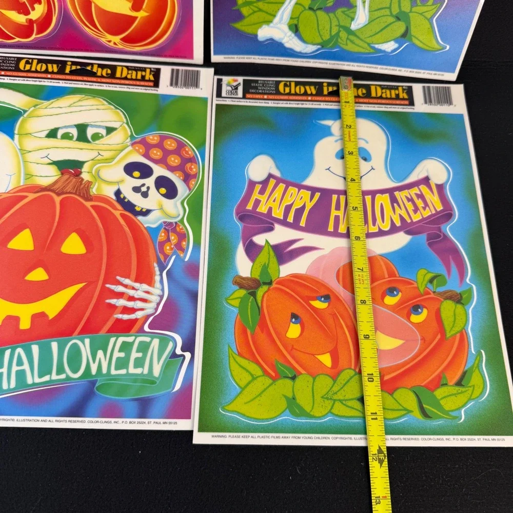Vintage Glow in the Dark Window Clings Halloween Pumpkins Ghost Mummies Skeleton